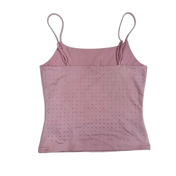 Pink Rhinestone Cami Tank Top Women's Small Y2K Barbiecore Festival Layering - Picture 2 of 16